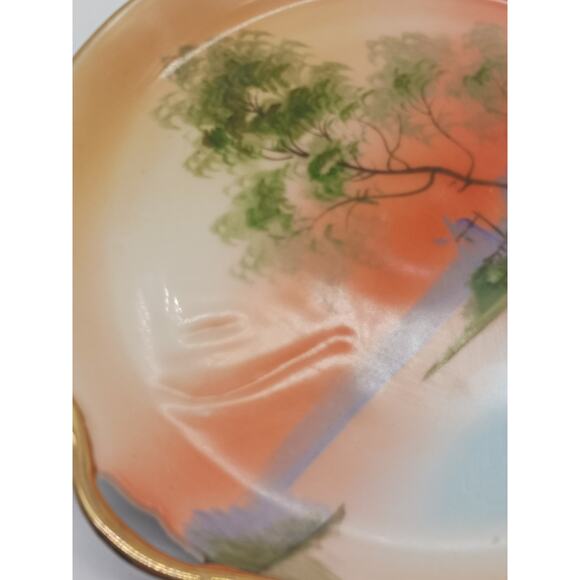VTG Noritake Handled Hand Painted Round Serving Plate Landscape Tree in Meadow - Picture 7 of 9